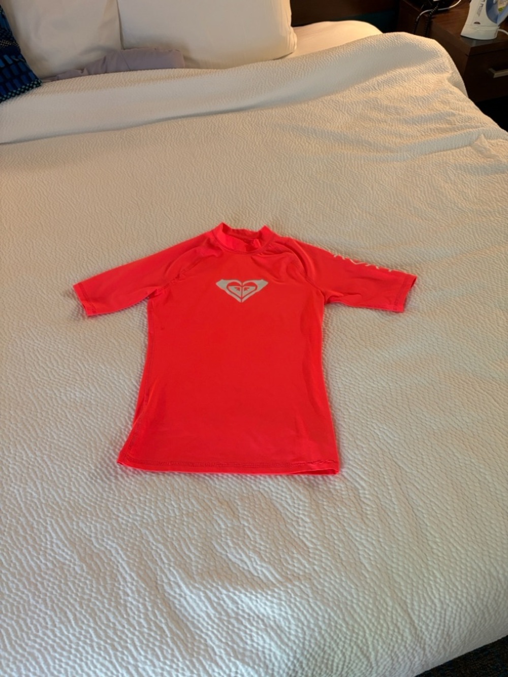Roxy Kid's Neon Coral Short Sleeve Rash Guard